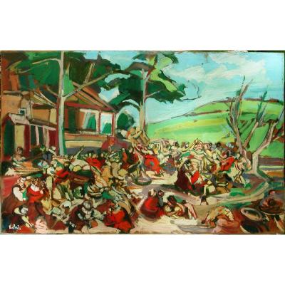 Endres?  "fête Villageoise" Oil On Panel 41x61 